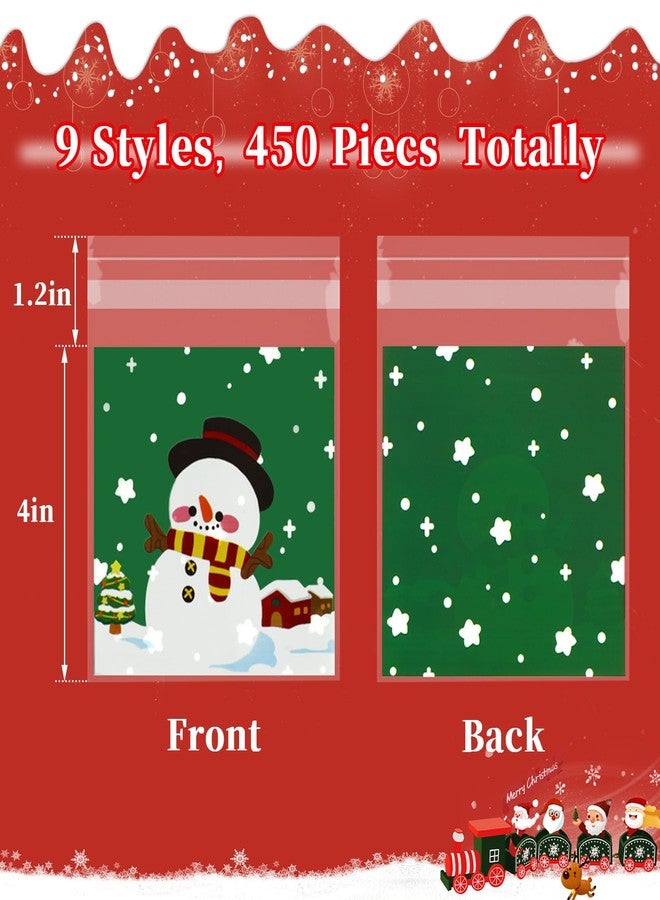 FEBSNOW 450 PCS Christmas Self-adhesive Candy Cellophane Bags Treat Cookie Bags for Christmas Holiday Party Favor Gift Decoration Supplies (9 Patterns) - Image 2